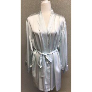 Julianna Rae Women’s 100% Silk Short Robe Belt Size L/XL Light Blue Belt Pockets